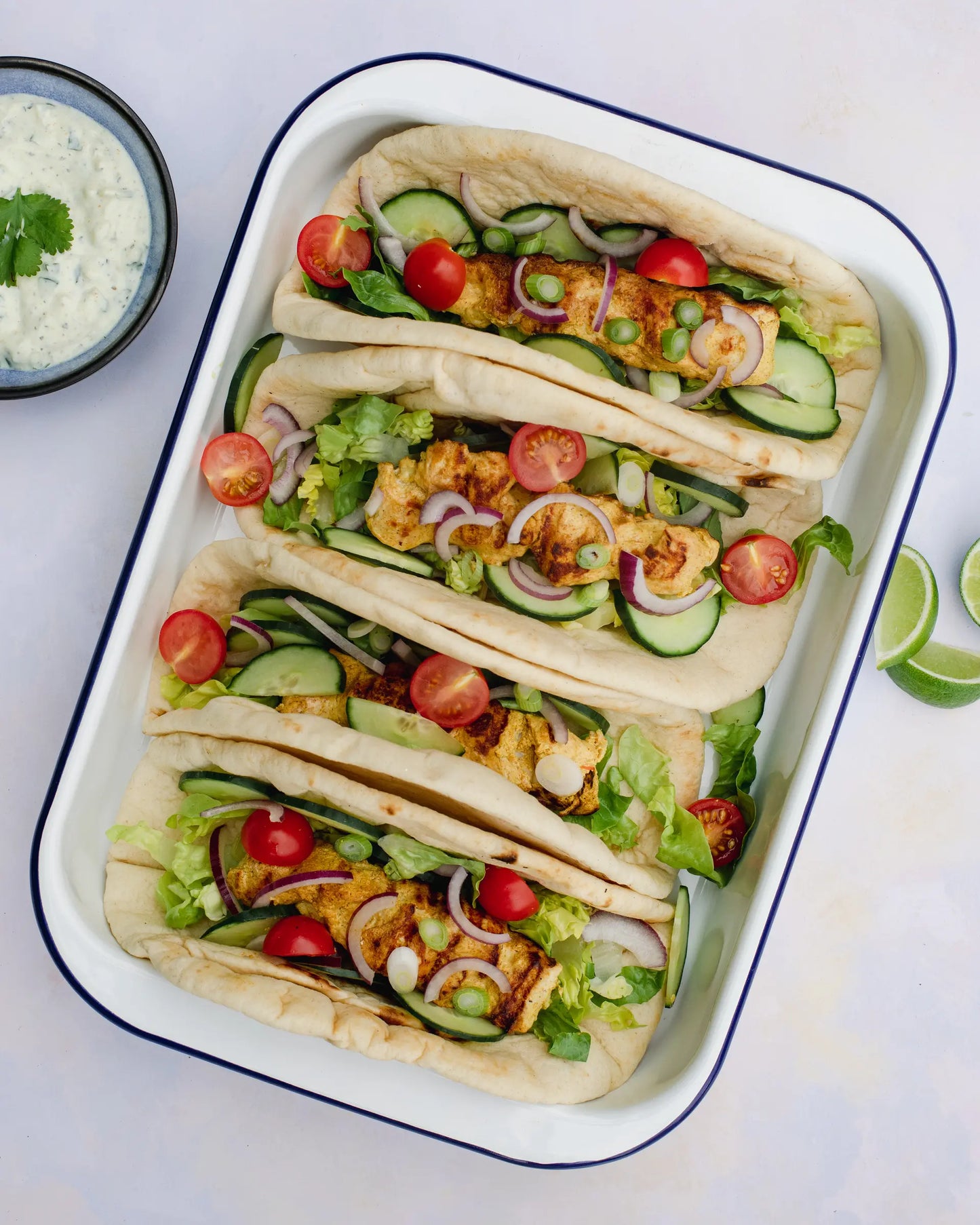 Chicken Tikka Flatbreads & Mint Raita