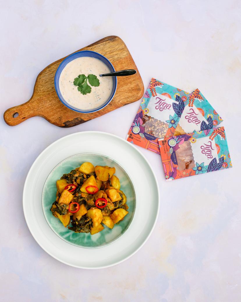 Garlic Chilli Raita & Saag Aloo
